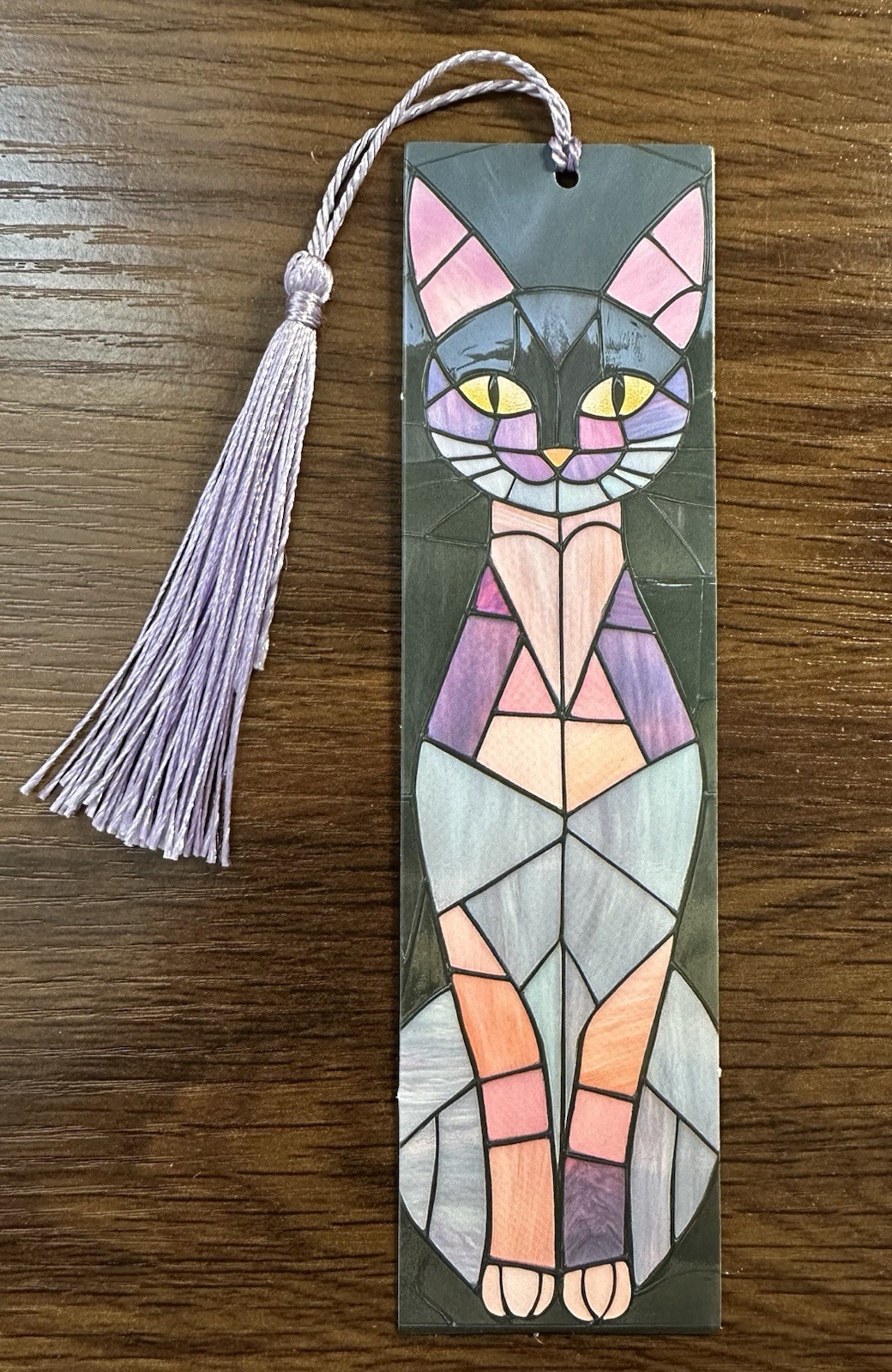 Paper Bookmark with Tassel 1.6 X 5.9 in. Stained Glass Cat