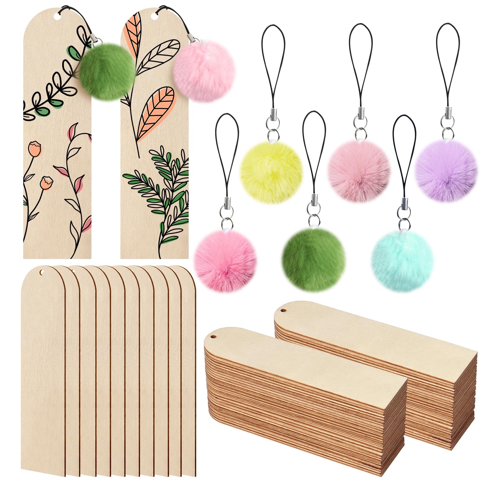 30 Pcs Wooden Bookmark,5.7×1.5 in Blank Bookmarks to Decorate with 30 Pcs Colorf