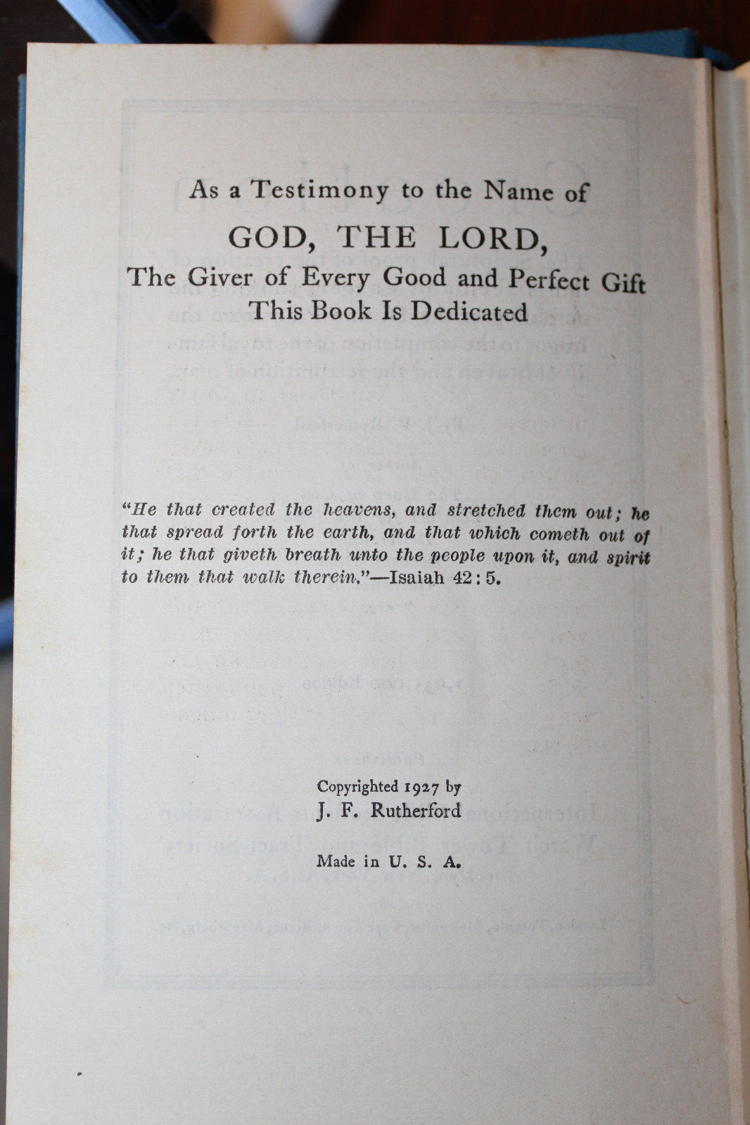 1927 CREATION Watchtower Jehovah’s Witnesses IBSA JF Rutherford NICE rainbow