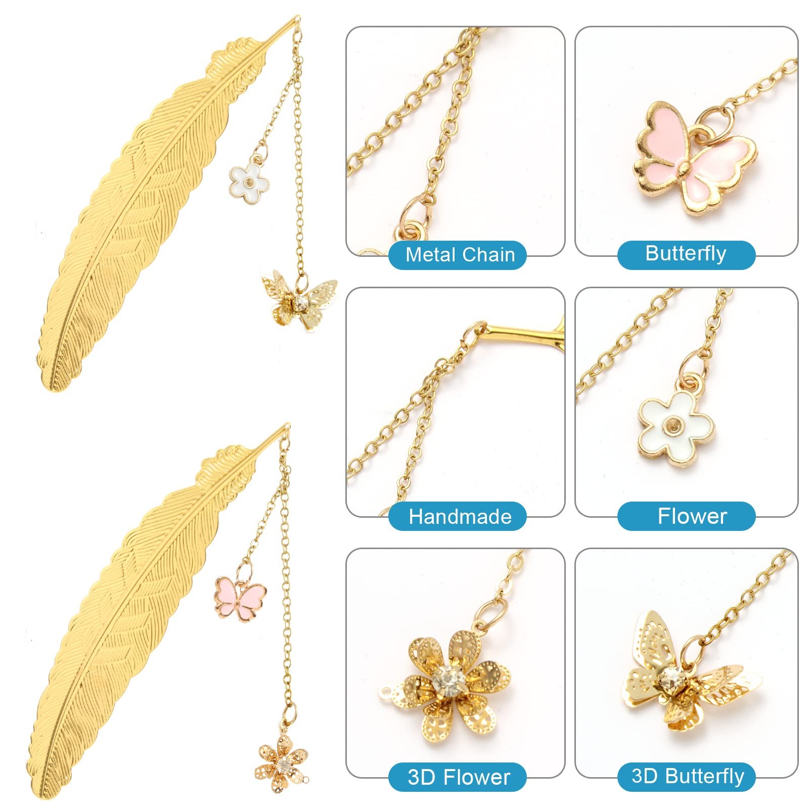 2 Pieces Gold Feather Bookmark, SoyKay Metal Bookmarks 4.5in x 0.9in,