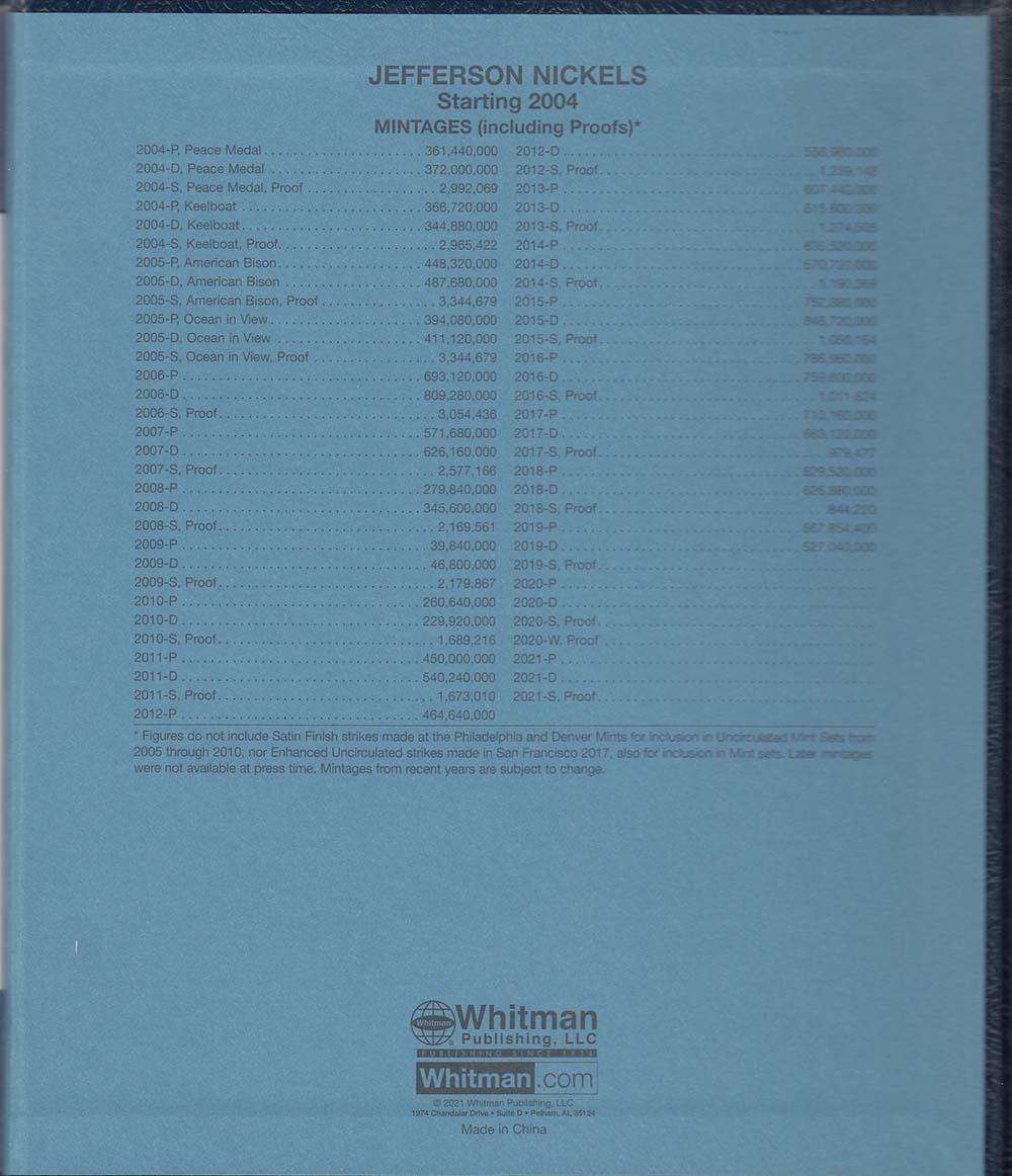 Album For Jefferson Nickel Coins 2004-2024 + 20 Blank Whitman Classic 1975 New