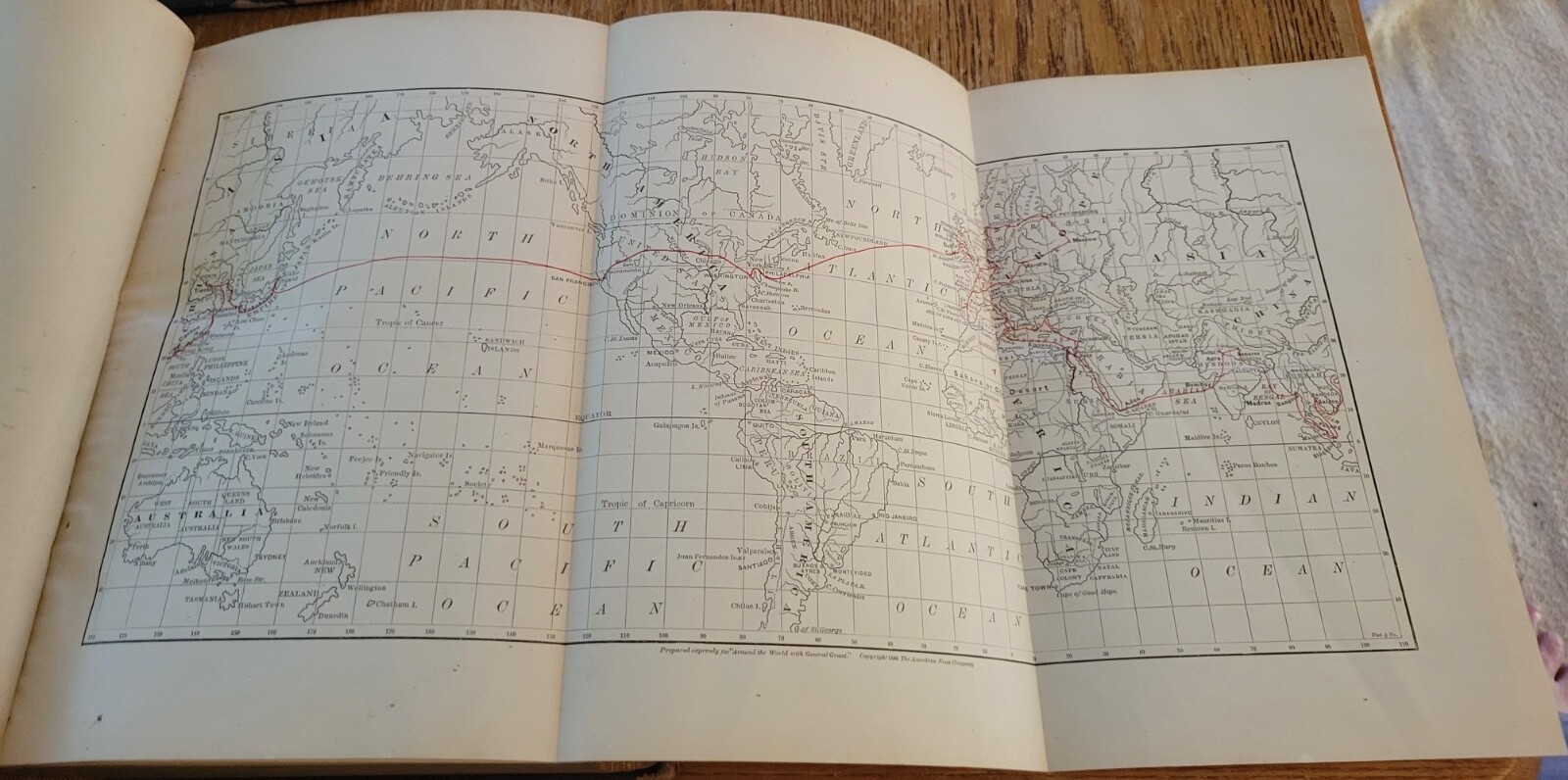 Around the World with General Grant in 2 volumes 1st 1879 Foldout Map Intact