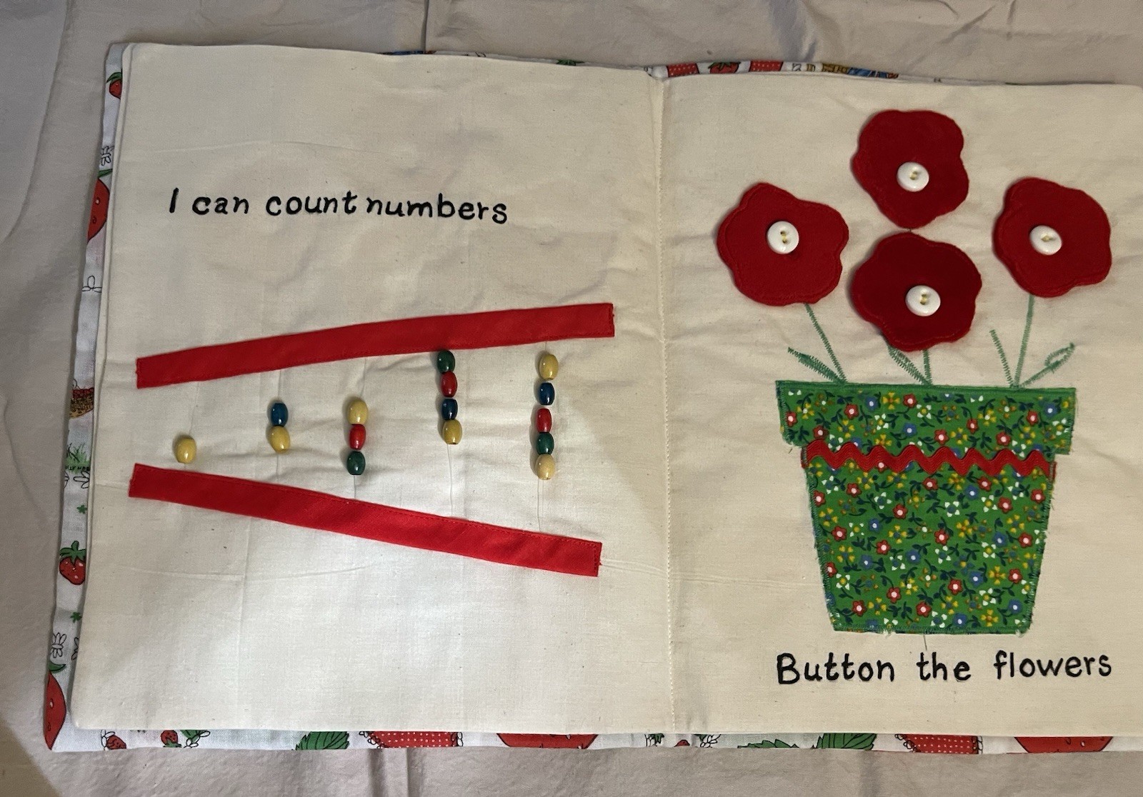 Vtg Handmade Sewn Childs Busy Book Cloth Learning Activity Book 1970’s Quilted