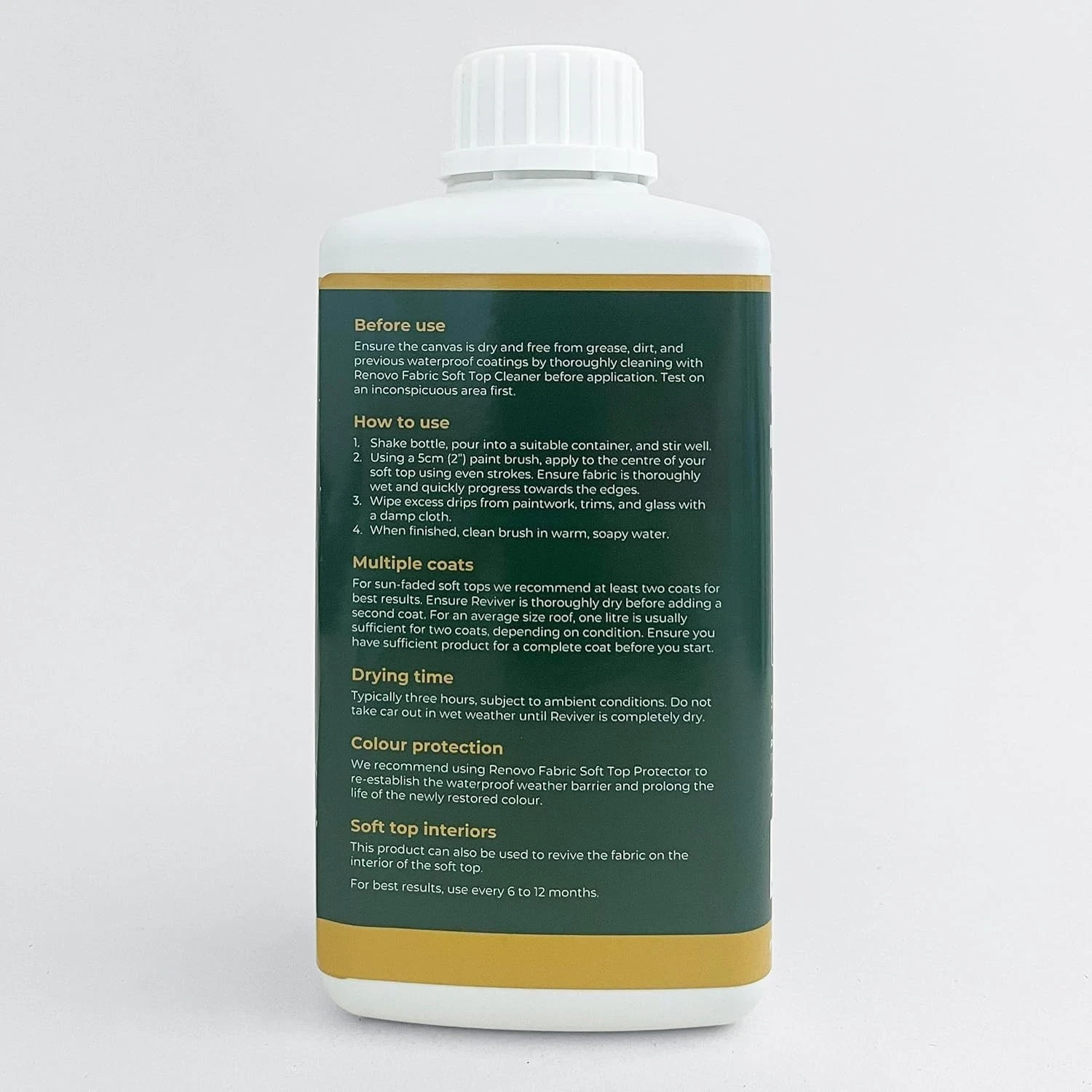 Renovo Soft Top Reviver Black 500ml Canvas Roof Restorer Dye Conditioner NEW B..